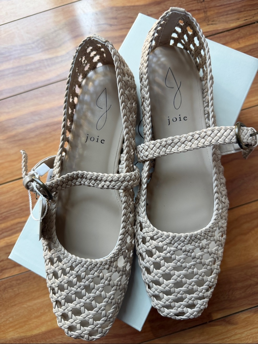 NWT Joie Woven Neutral Mary Jane Flats in Light Beige - Picture 2 of 6